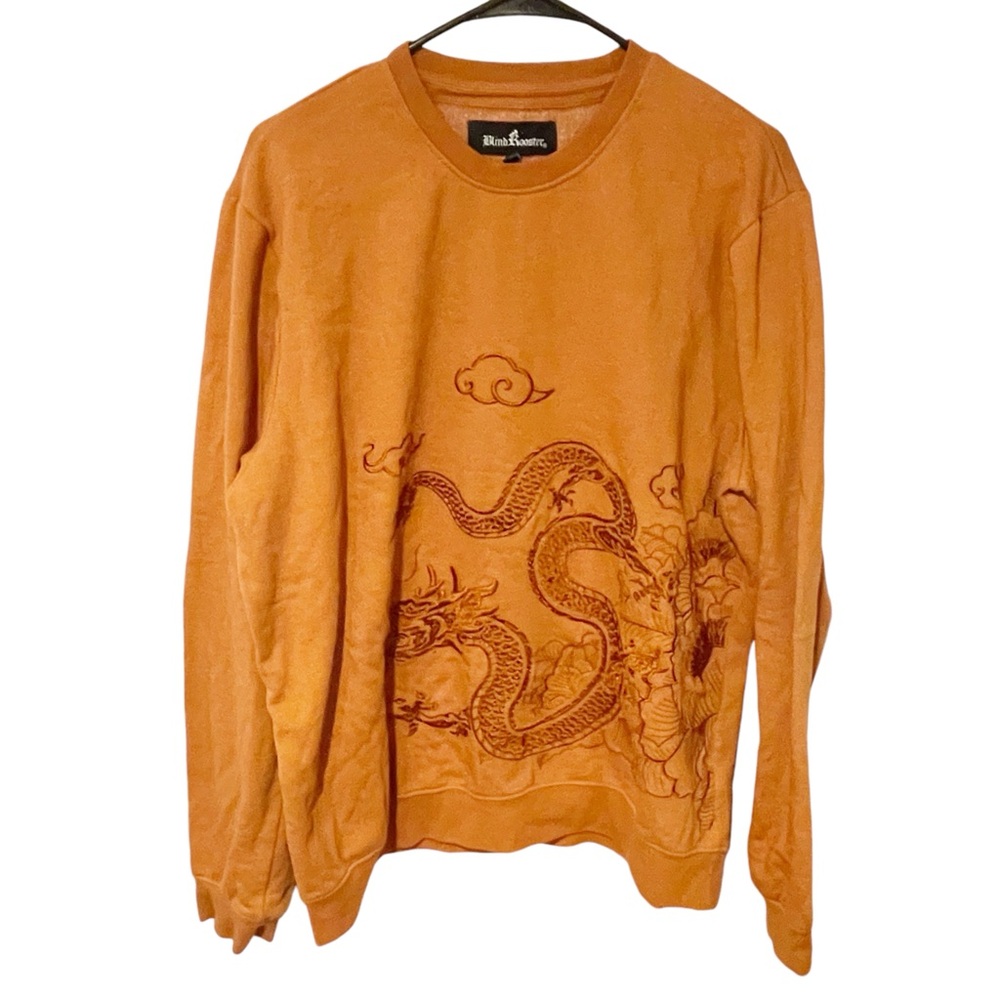 BLIND ROOSTER Size Large‎ Embroidered Sweatshirt Amber Brown Dragon